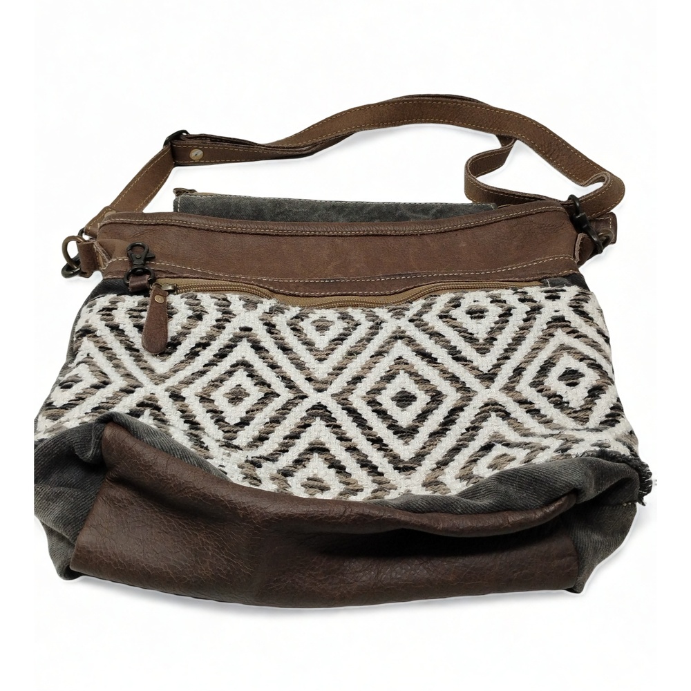 Myra Bag Upcycled Canvas Leather Boho Western Crossbody Bag Sustainable Rustic